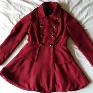 XOXO Burgundy Red Peacoat